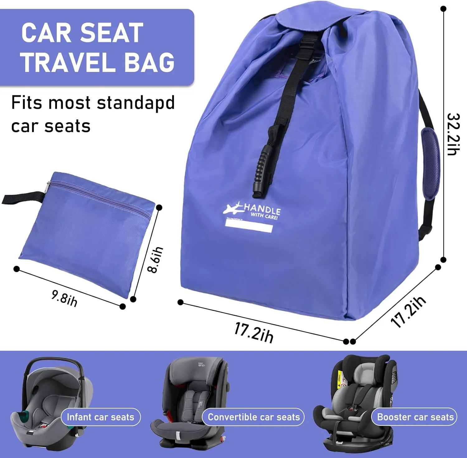 Car Seat Travel Bag for Airplane - Fits Infant Car Seats, Convertible Car Seats, Booster Seats, Car Seat Bases - for Worry-Saving, Effortless and Safe Travel