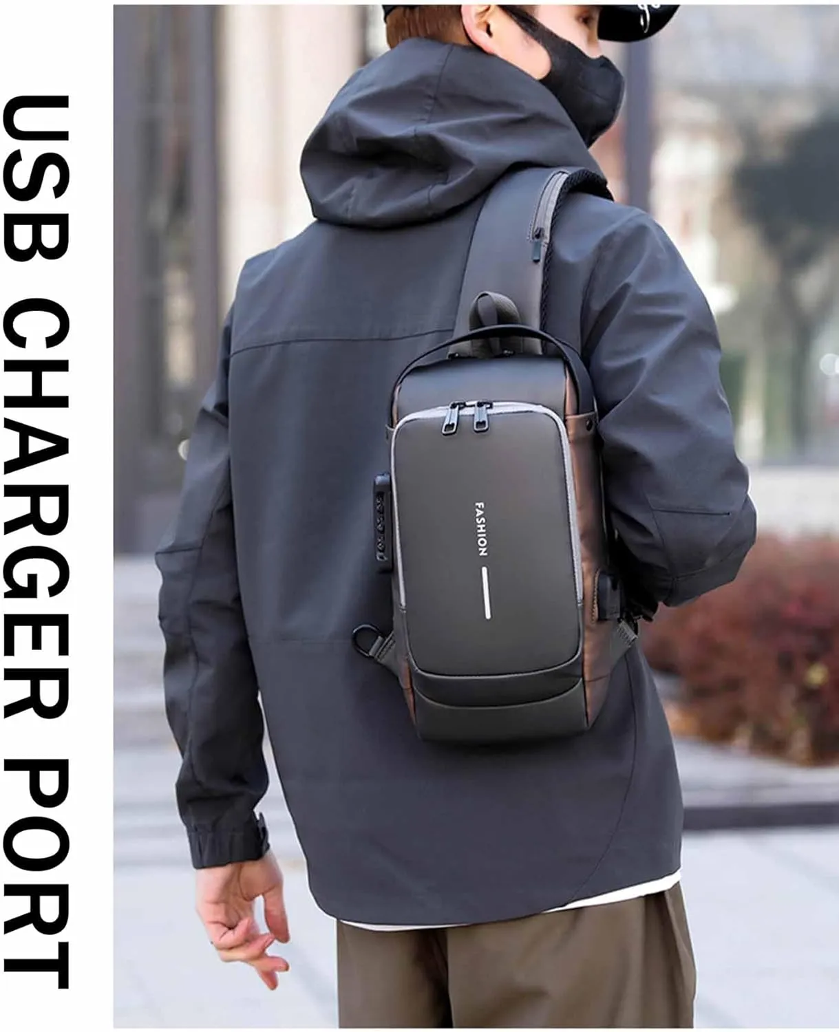 Carbon Fiber Streamline Anti-Theft Sling Bag, Waterproof USB Charging Sport Sling Anti Theft Shoulder Bag for Commutes Sports