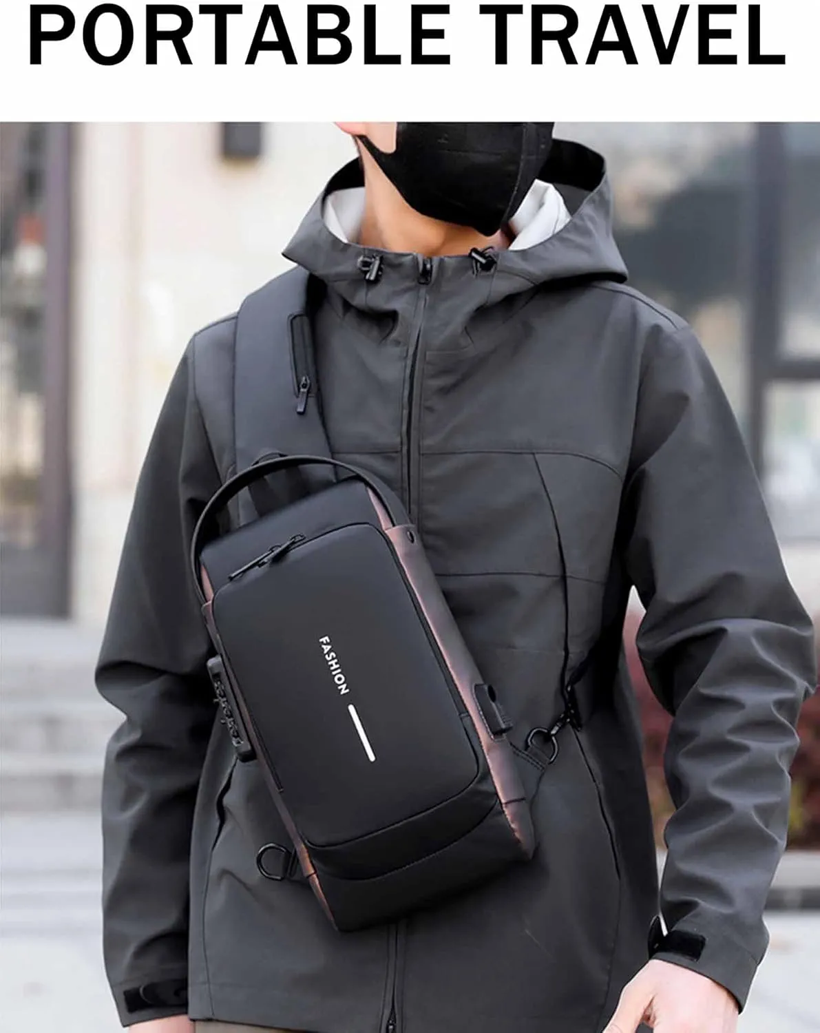 Carbon Fiber Streamline Anti-Theft Sling Bag, Waterproof USB Charging Sport Sling Anti Theft Shoulder Bag for Commutes Sports