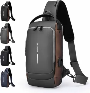 Carbon Fiber Streamline Anti-Theft Sling Bag, Waterproof USB Charging Sport Sling Anti Theft Shoulder Bag for Commutes Sports