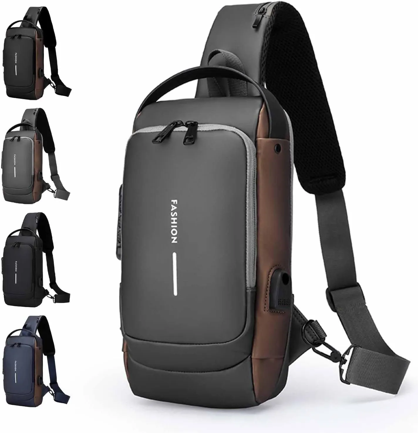 Carbon Fiber Streamline Anti-Theft Sling Bag, Waterproof USB Charging Sport Sling Anti Theft Shoulder Bag for Commutes Sports