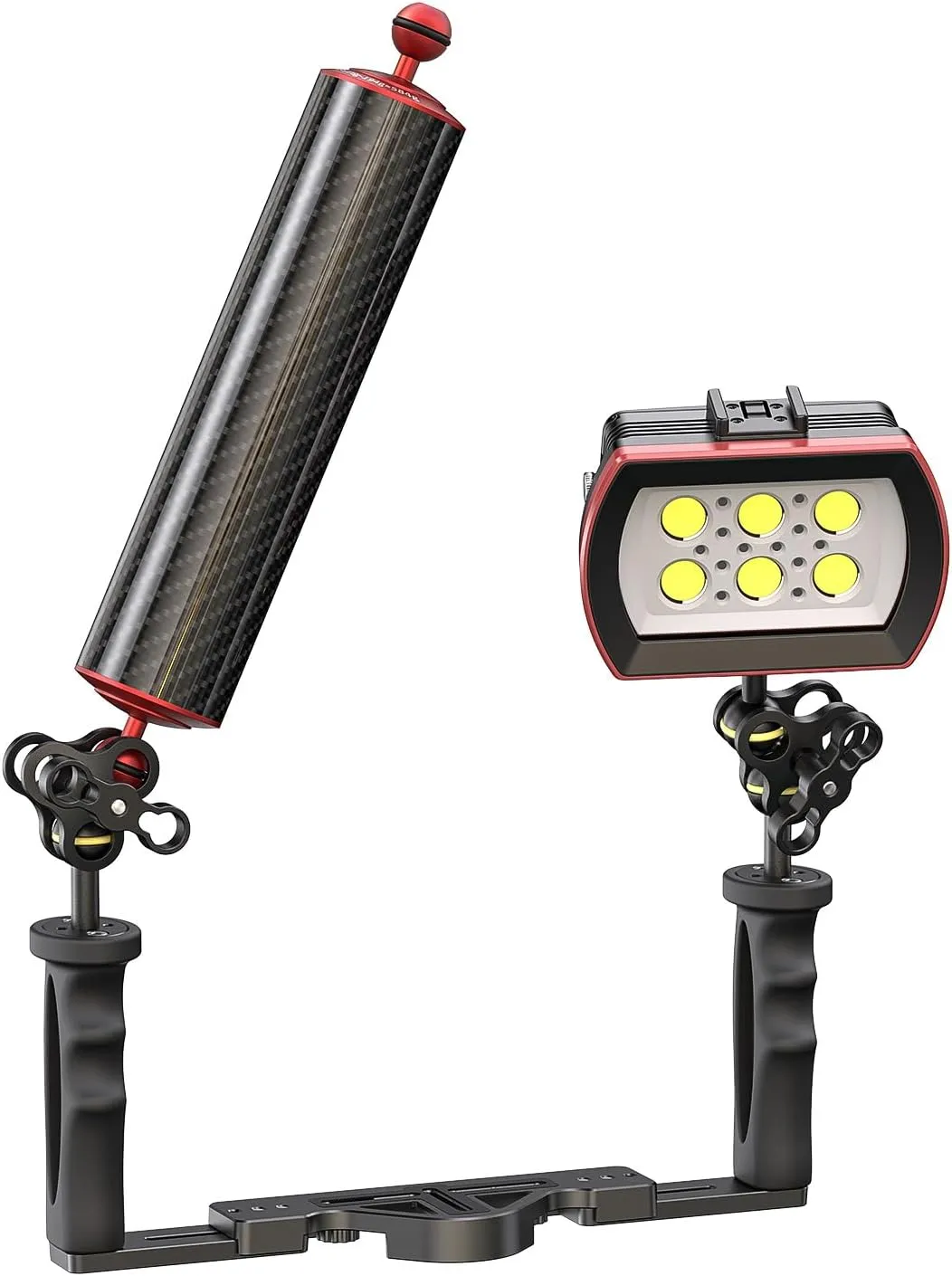 Carbon Fiber Underwater Float Arm with Dual Ball Mounts for Photography and Video, Compatible with Diving Trays, Video Lights, Strobes (red, 60mm12')