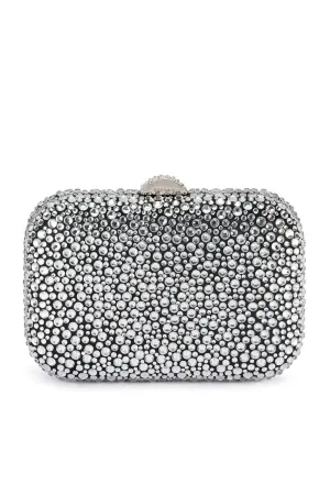 Casey Hot Fix Encrusted Crystal Clutch - Black Silver
