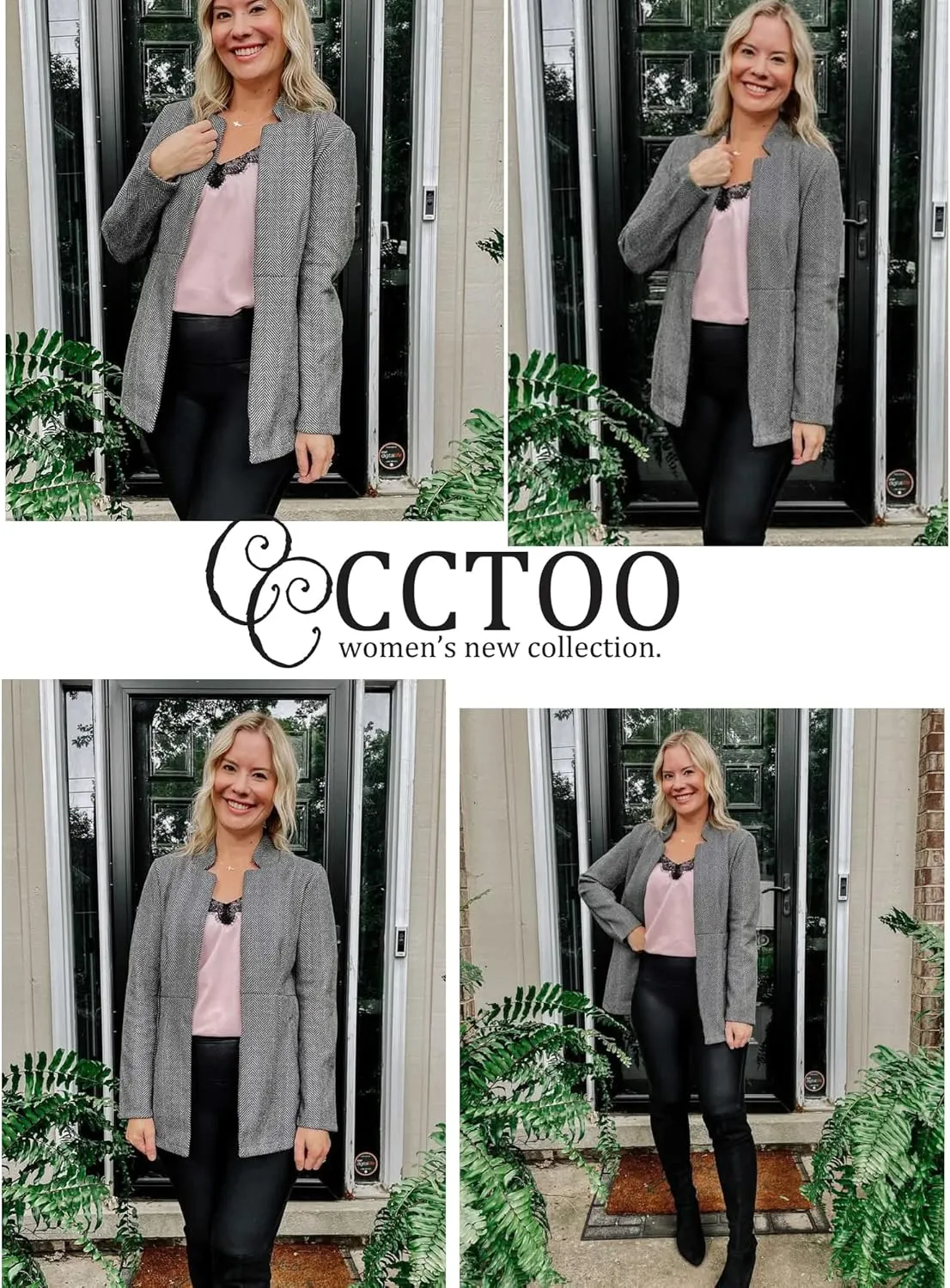 CCTOO Women's Coat Casual Open Front Blazer Long Sleeve Stand Collar Solid Trench Business Work Office Jacket Outwear