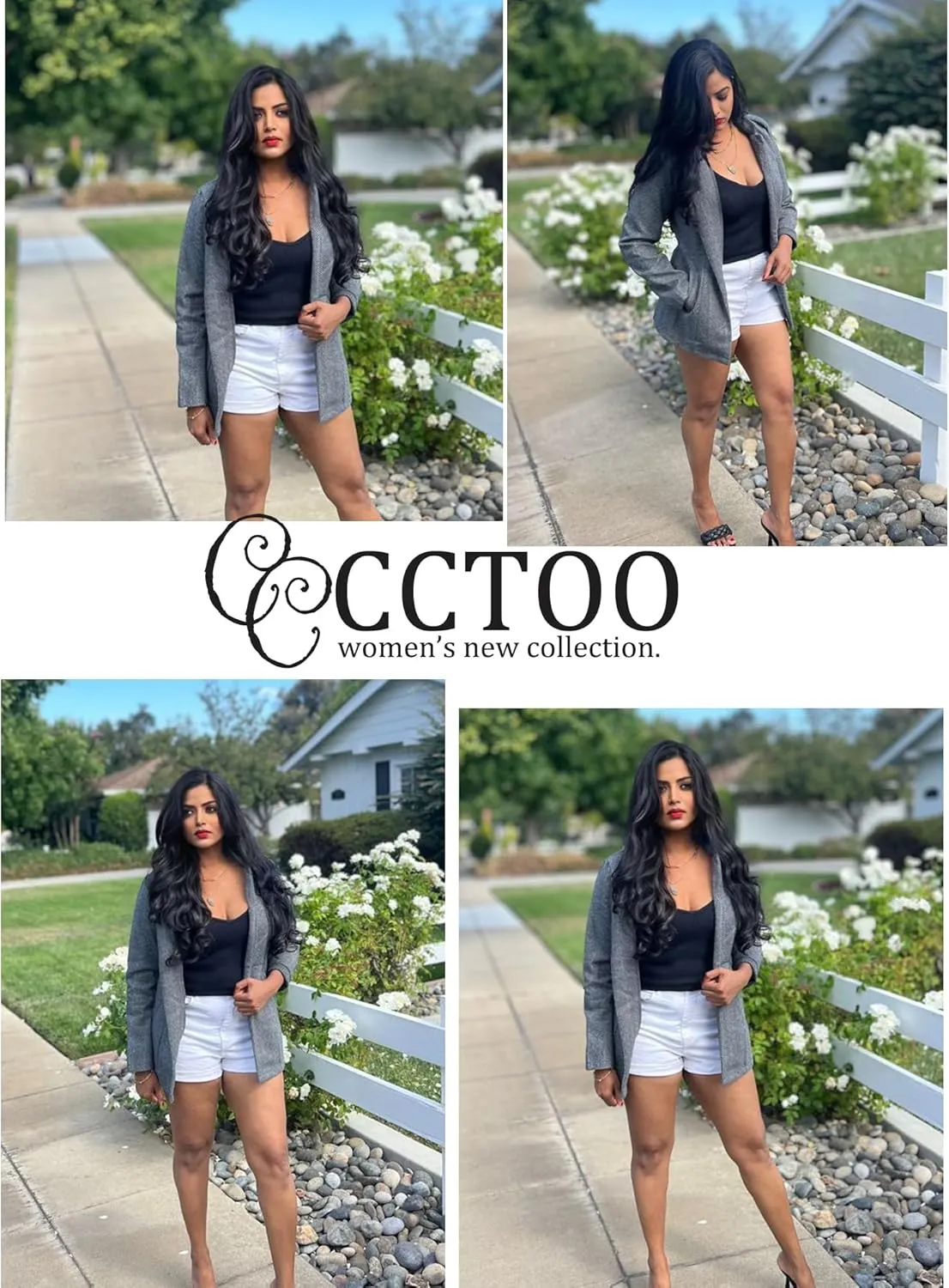CCTOO Women's Coat Casual Open Front Blazer Long Sleeve Stand Collar Solid Trench Business Work Office Jacket Outwear