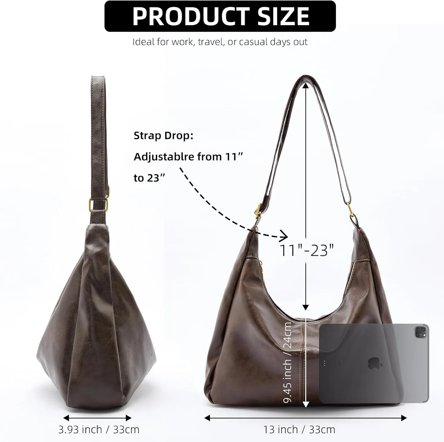 celestina Hobo Bags for Women, Ultra Soft Foldable Vegan Leather Shoulder Handbag, Stylish Slouchy Tote Purses