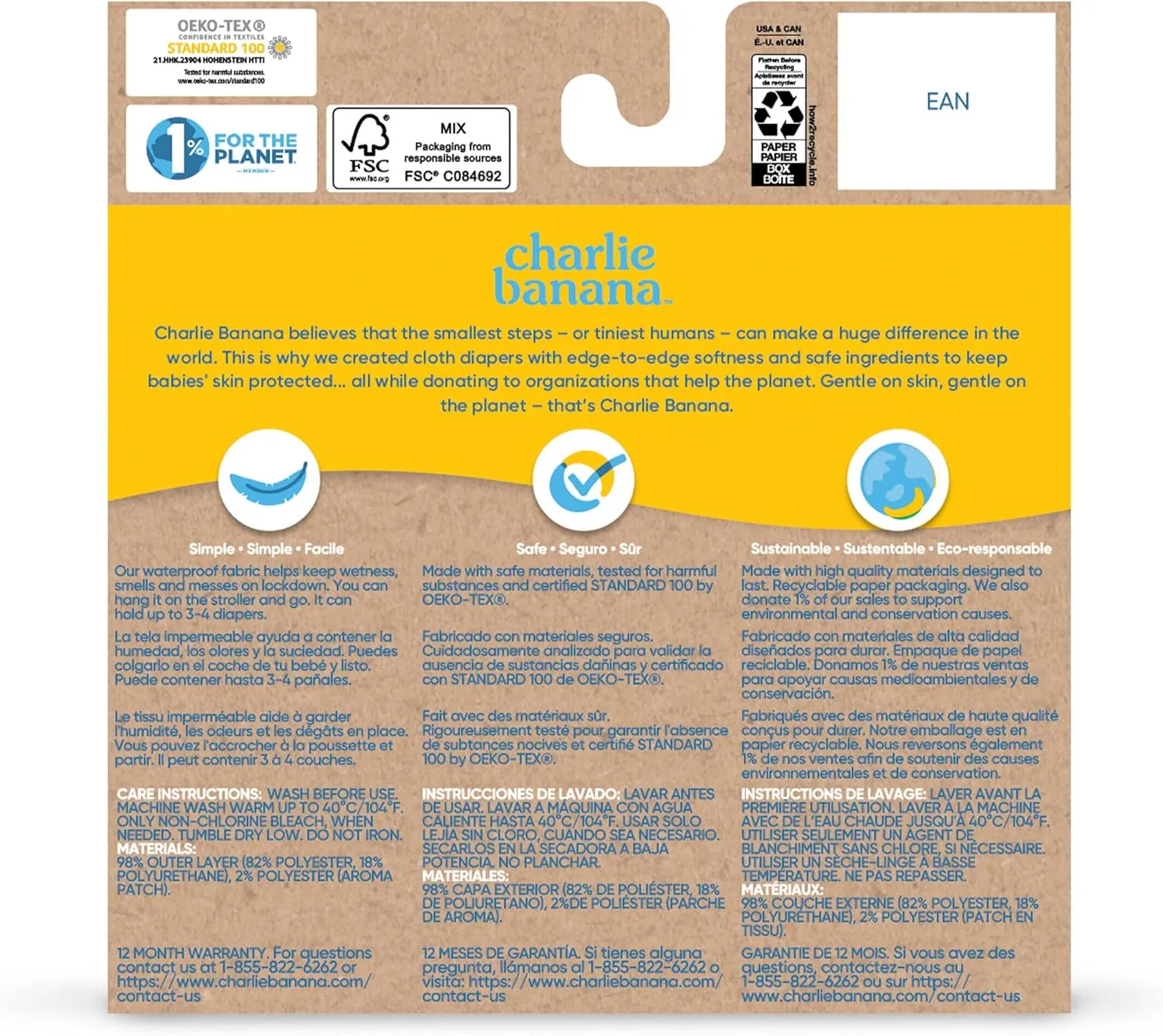 CHARLIE BANANA Waterproof and Washable Reusable Tote Bag for Diapers and Swimwear