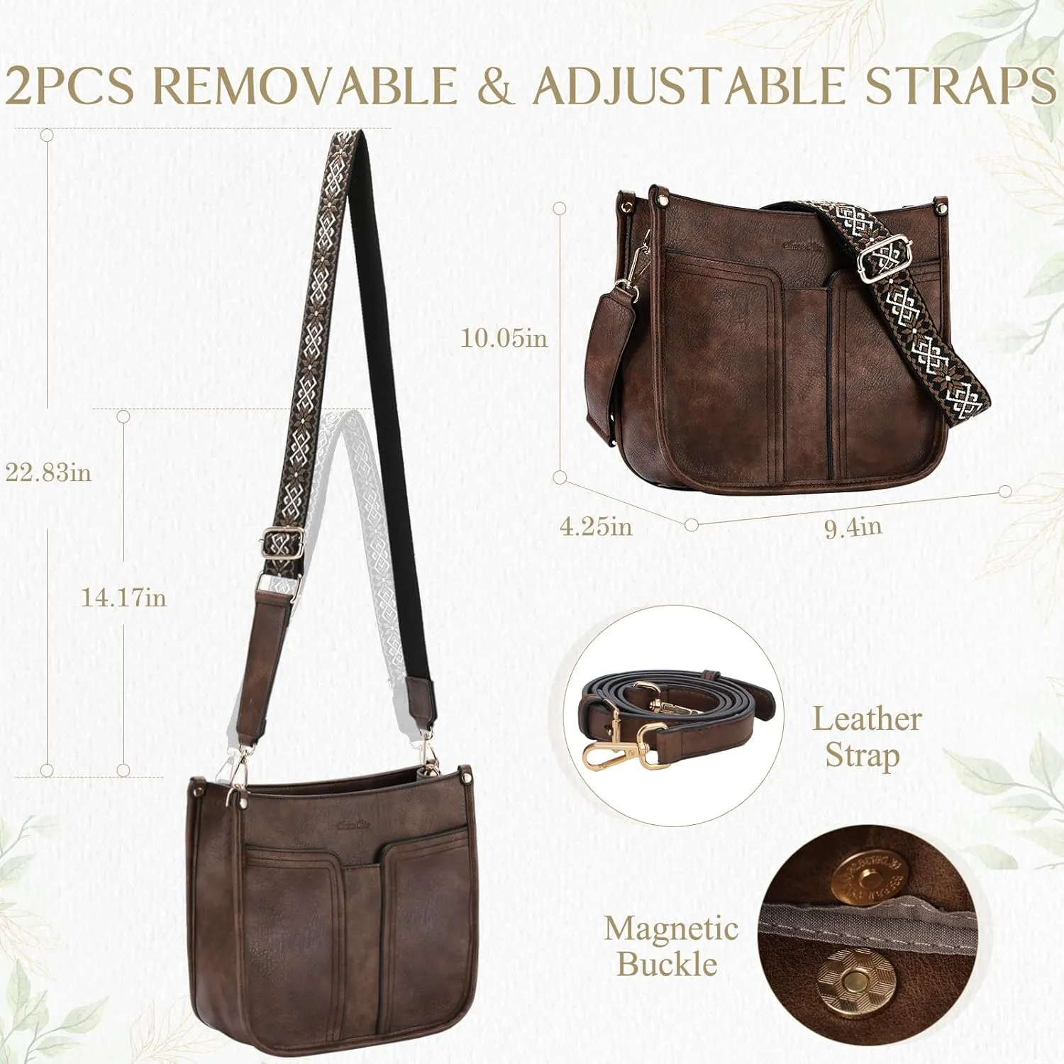 Chase Chic Crossbody Bags for Women, Vegan Leather Hobo Handbags Trendy Ladies Shoulder Bag Purse with 2 Adjustable Straps