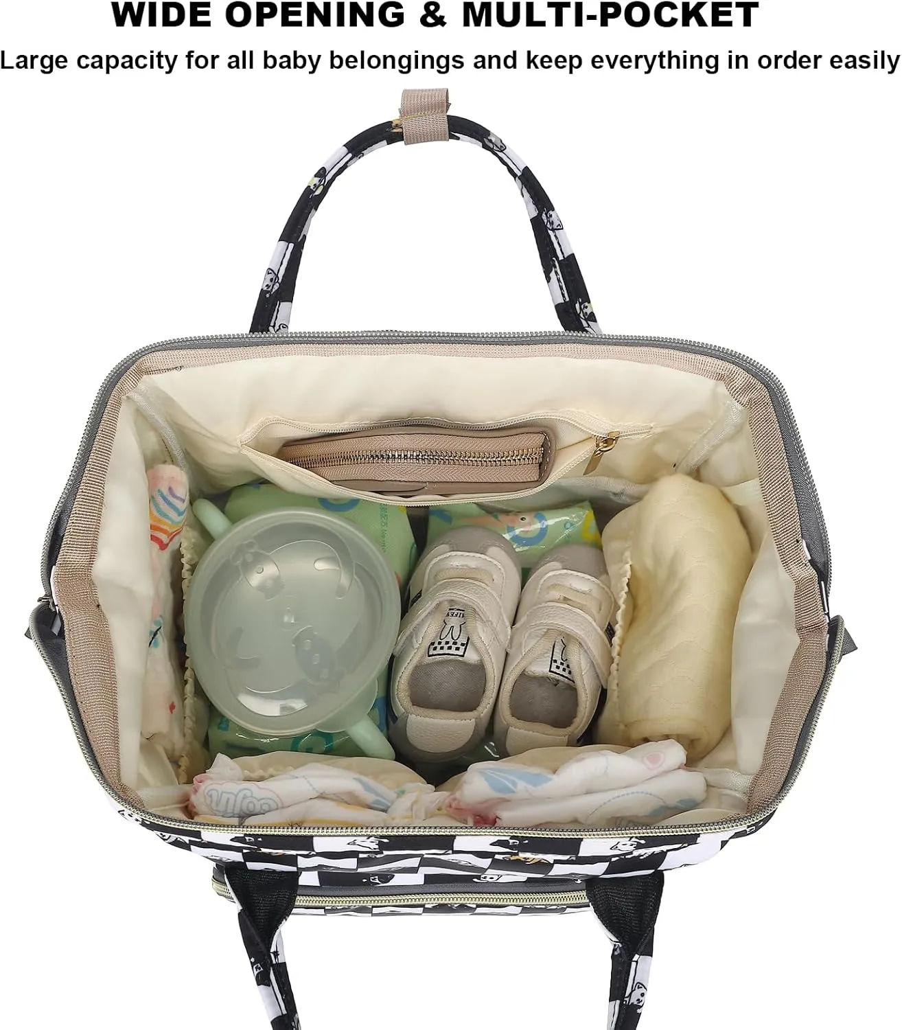 Checkered Cat Baby Diaper Bag Backpack for Girls Boys, Waterproof Large Maternity Nappy Bags for Mom