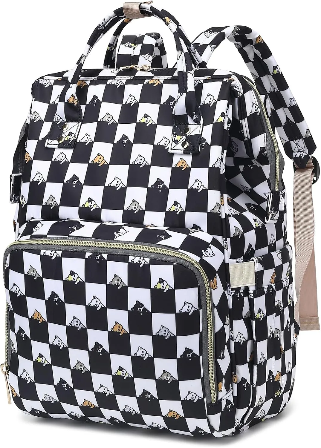 Checkered Cat Baby Diaper Bag Backpack for Girls Boys, Waterproof Large Maternity Nappy Bags for Mom