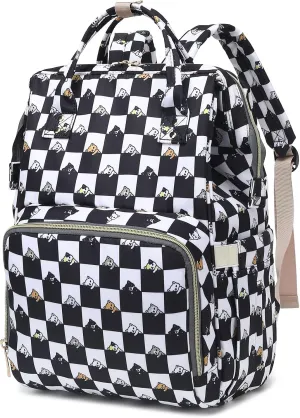Checkered Cat Baby Diaper Bag Backpack for Girls Boys, Waterproof Large Maternity Nappy Bags for Mom