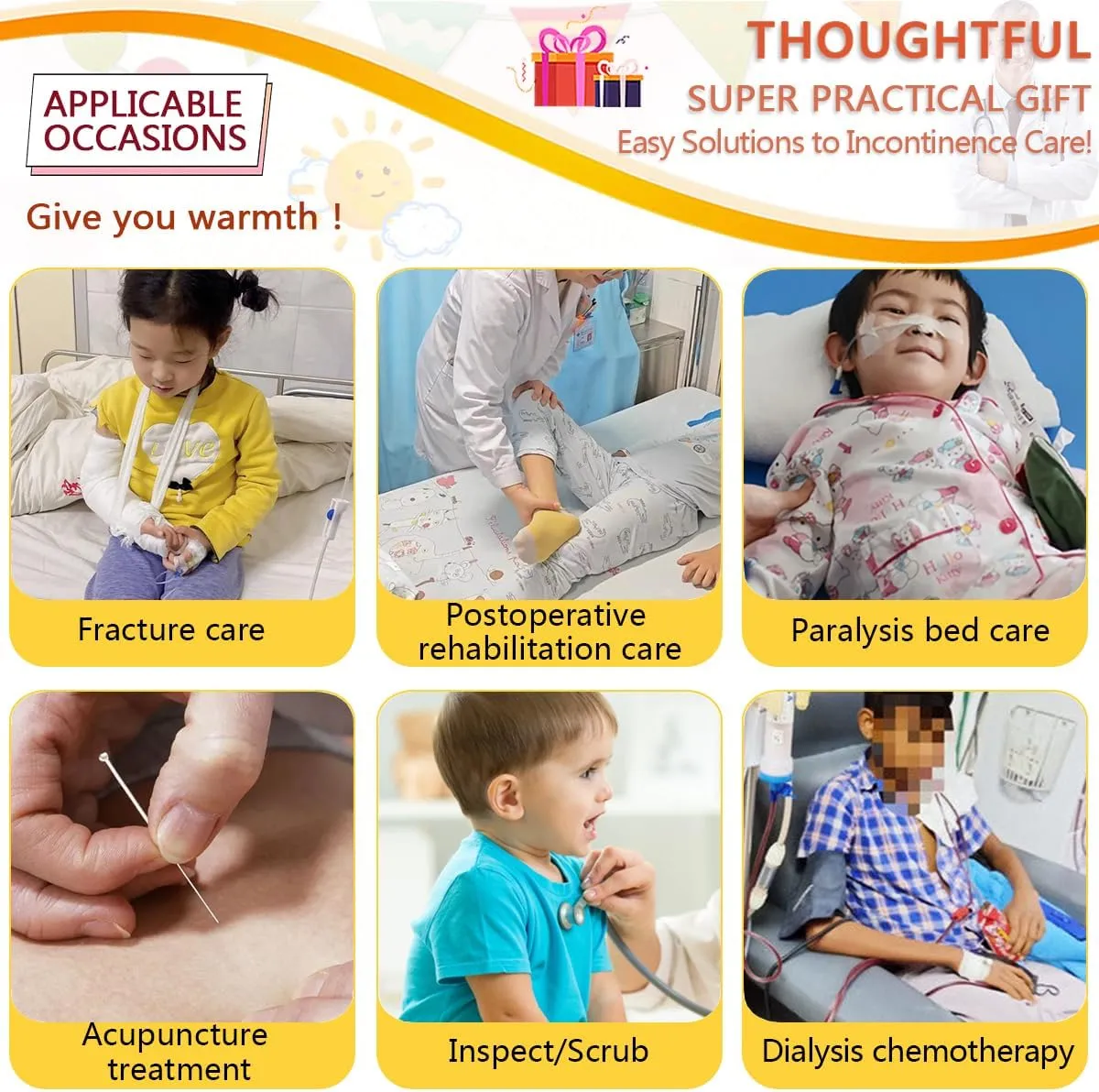 Childrens Bedridden Patient Clothing,Care Clothes,Disability Set with Full Opening on Both Sides,Post-Fracture Nursing Aid Suitable for Boys and Girls(Pink Rabbit,150)