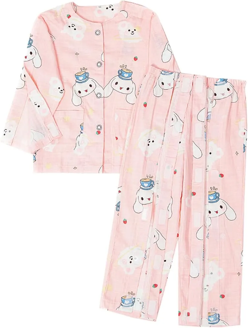 Childrens Bedridden Patient Clothing,Care Clothes,Disability Set with Full Opening on Both Sides,Post-Fracture Nursing Aid Suitable for Boys and Girls(Pink Rabbit,150)