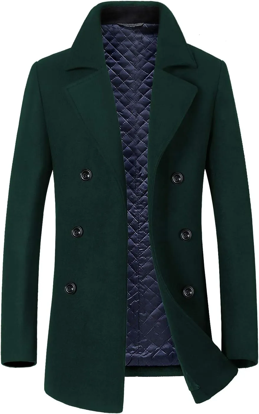 chouyatou Men's Classic Notched Collar Double Breasted Wool Blend Pea Coat