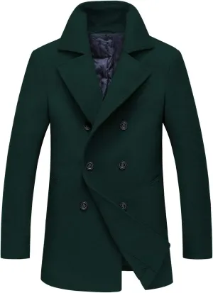 chouyatou Men's Classic Notched Collar Double Breasted Wool Blend Pea Coat