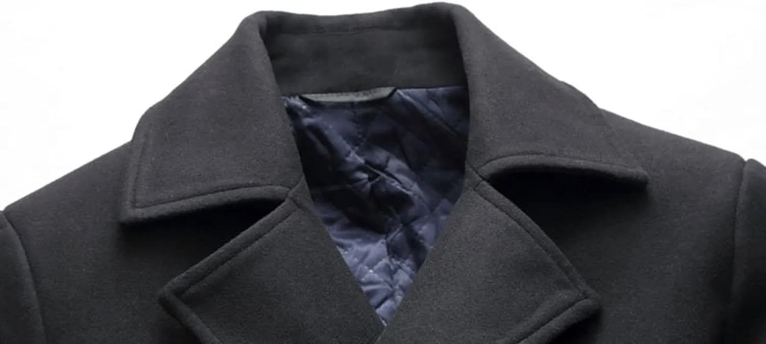 chouyatou Men's Classic Notched Collar Double Breasted Wool Blend Pea Coat