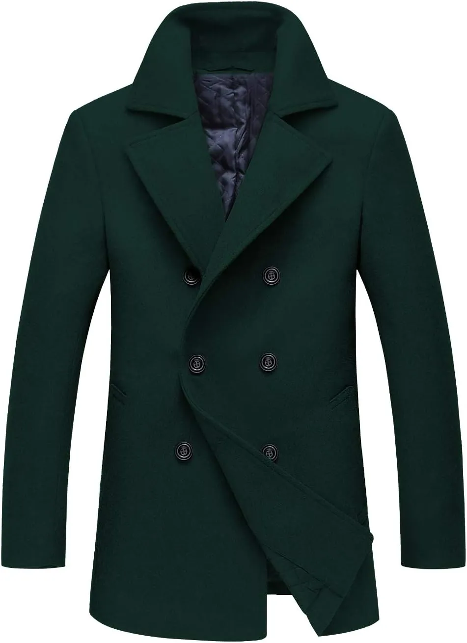 chouyatou Men's Classic Notched Collar Double Breasted Wool Blend Pea Coat