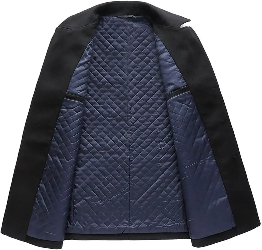 chouyatou Men's Classic Notched Collar Double Breasted Wool Blend Pea Coat