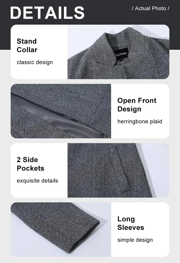 chouyatou Women's Casual Business Open Front Long Sleeve Notch Lapel Office Blazer Jacket