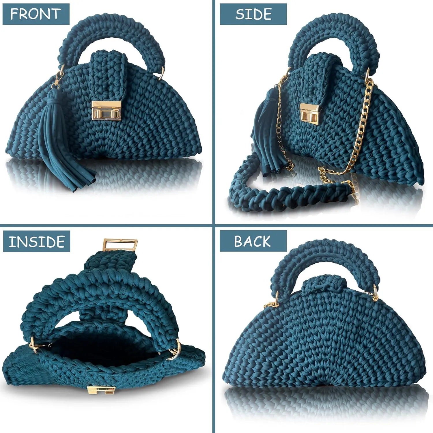 CHQEL Evening Clutch Bag for Women, Handmade Crochet Wedding Party Purse, Small Flap Formal Crossbody Handbag Evening Clutch