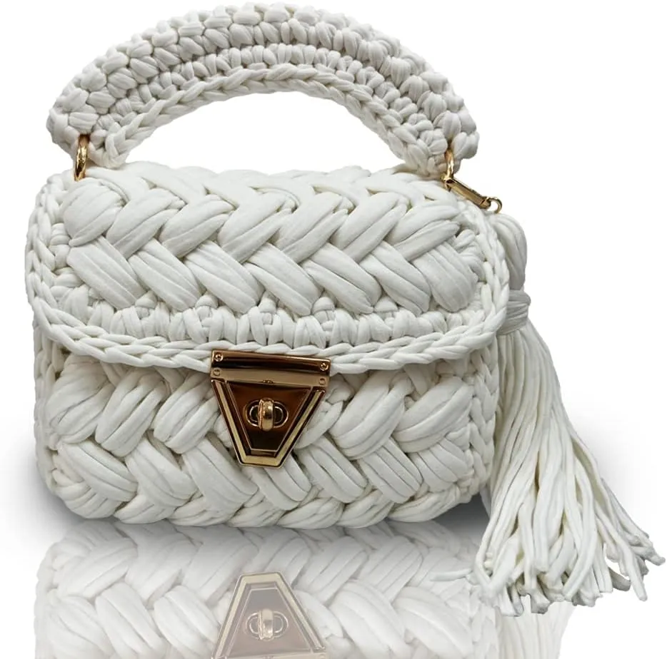 CHQEL Evening Clutch Bag for Women, Handmade Crochet Wedding Party Purse, Small Flap Formal Crossbody Handbag Evening Clutch