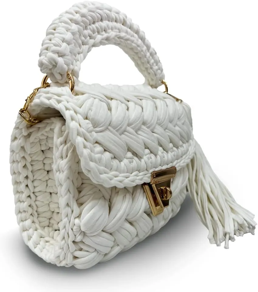 CHQEL Evening Clutch Bag for Women, Handmade Crochet Wedding Party Purse, Small Flap Formal Crossbody Handbag Evening Clutch