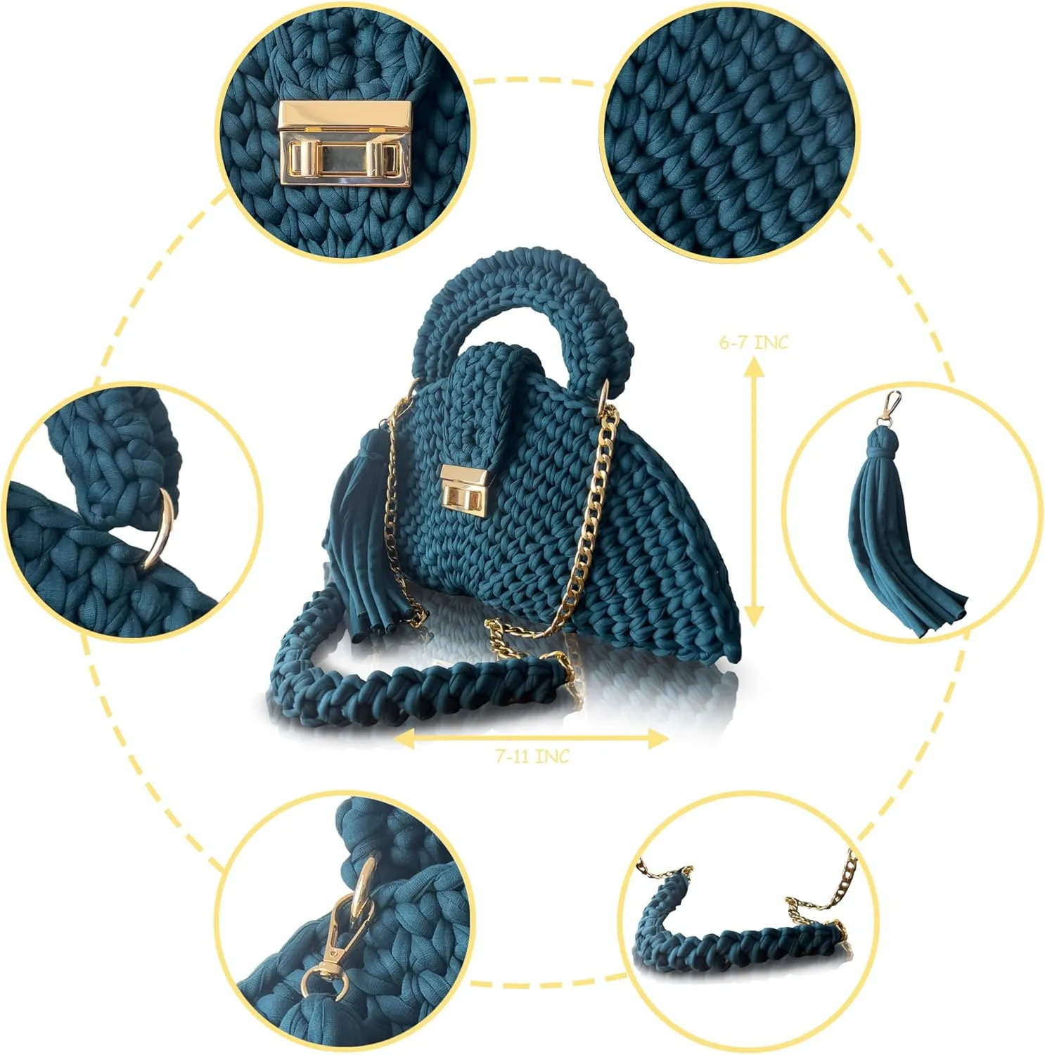 CHQEL Evening Clutch Bag for Women, Handmade Crochet Wedding Party Purse, Small Flap Formal Crossbody Handbag Evening Clutch