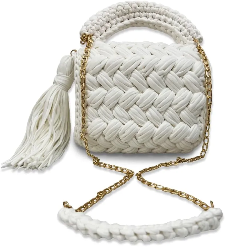 CHQEL Evening Clutch Bag for Women, Handmade Crochet Wedding Party Purse, Small Flap Formal Crossbody Handbag Evening Clutch