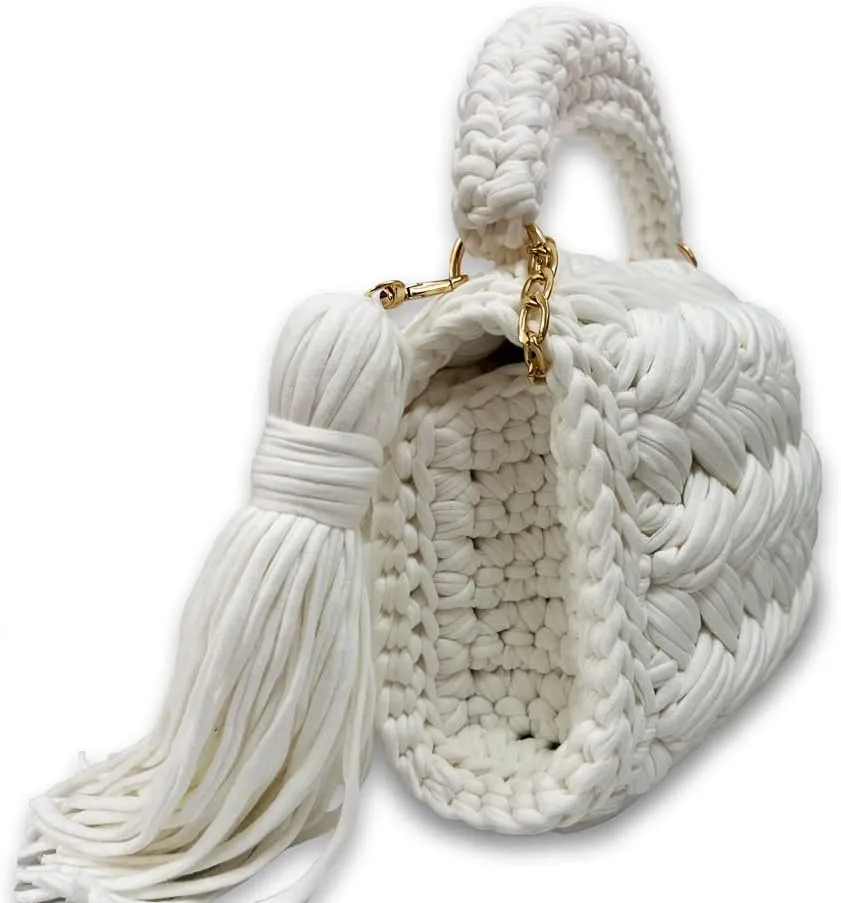 CHQEL Evening Clutch Bag for Women, Handmade Crochet Wedding Party Purse, Small Flap Formal Crossbody Handbag Evening Clutch