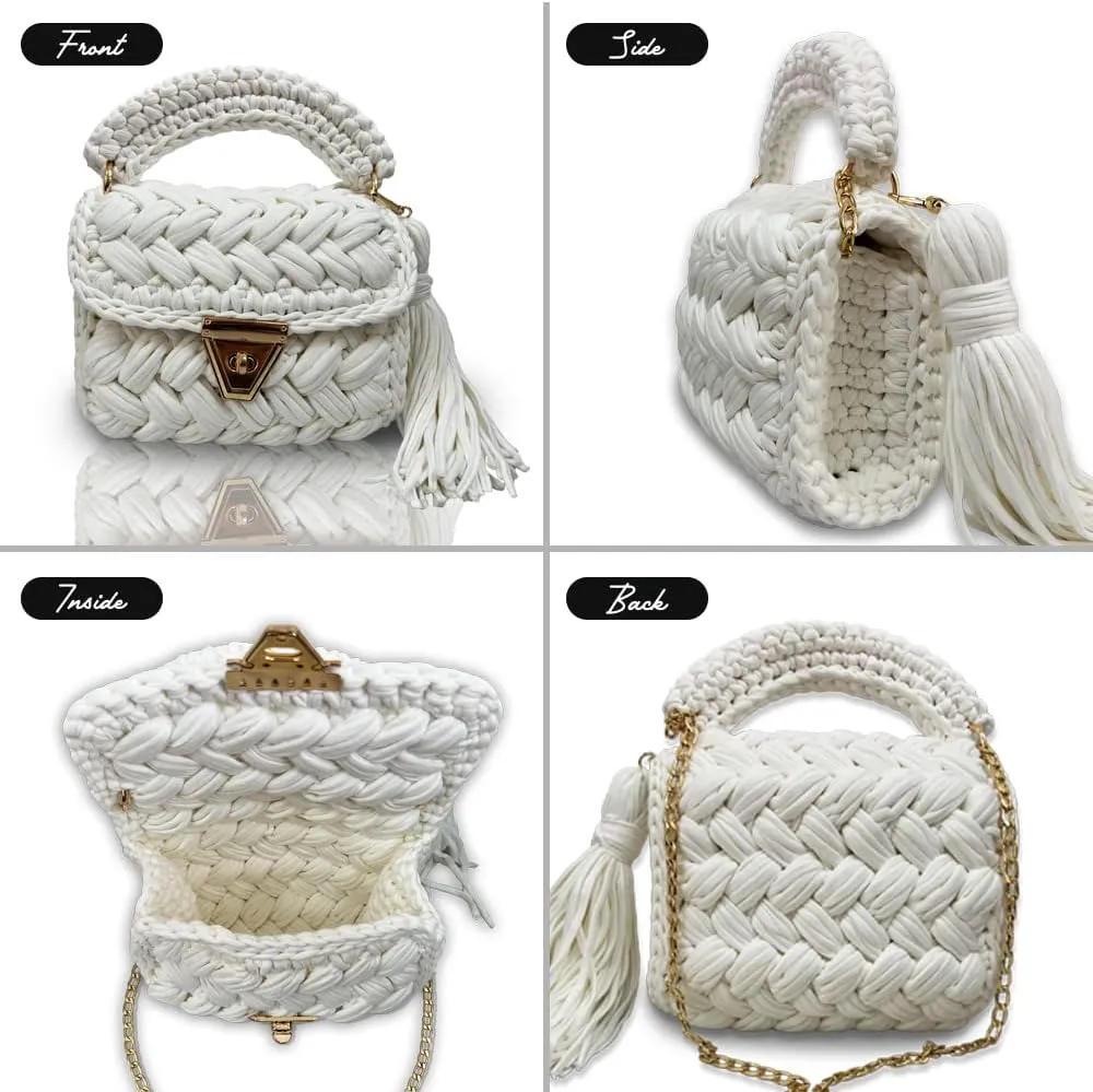 CHQEL Evening Clutch Bag for Women, Handmade Crochet Wedding Party Purse, Small Flap Formal Crossbody Handbag Evening Clutch