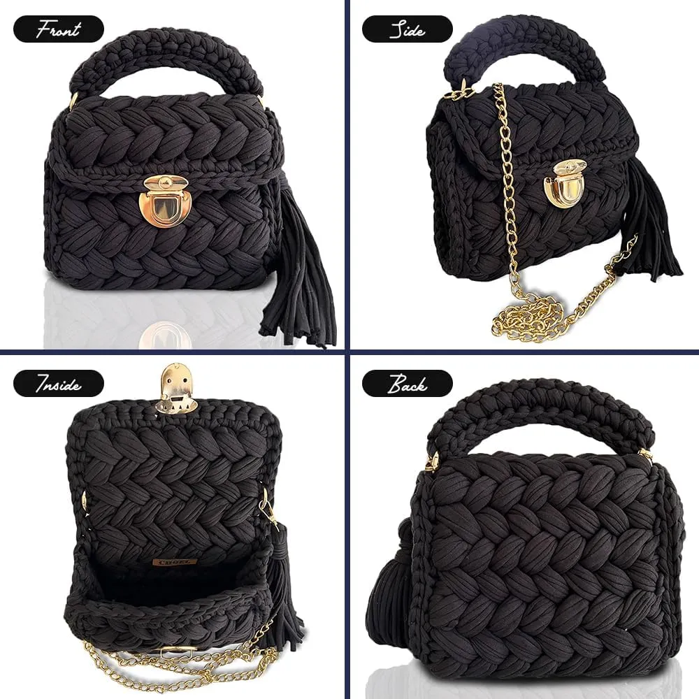 CHQEL Evening Clutch Bag for Women, Handmade Crochet Wedding Party Purse, Small Flap Formal Crossbody Handbag Evening Clutch