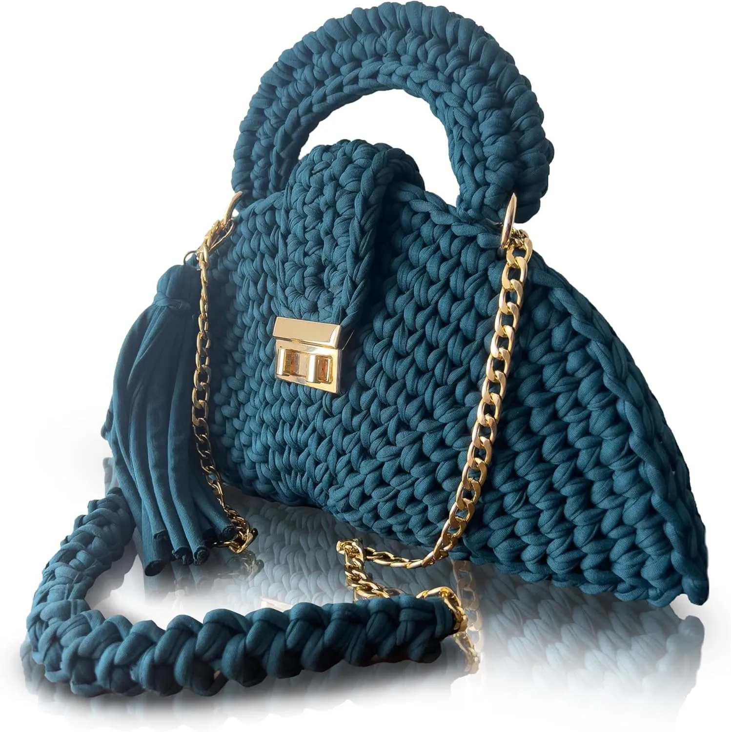 CHQEL Evening Clutch Bag for Women, Handmade Crochet Wedding Party Purse, Small Flap Formal Crossbody Handbag Evening Clutch