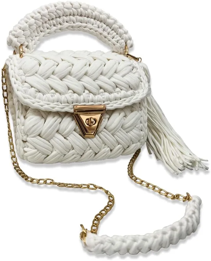 CHQEL Evening Clutch Bag for Women, Handmade Crochet Wedding Party Purse, Small Flap Formal Crossbody Handbag Evening Clutch