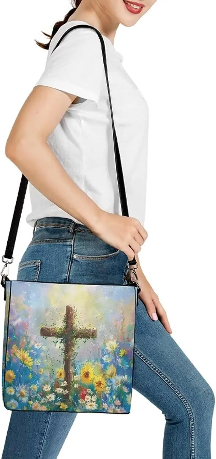 Christian Tote Bags for Women, God Quotes Leather Handbags Bucket Bags, PU Leather Bible Church Bag Satchel Hobo