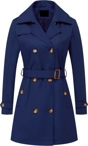 Chrisuno Women's Double Breasted Trench Coats Mid-Length Belted Overcoat Long Dress Jacket with Detachable Hood
