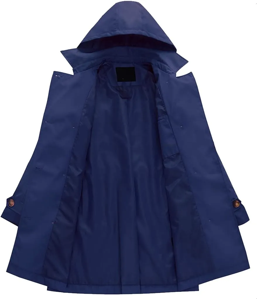 Chrisuno Women's Double Breasted Trench Coats Mid-Length Belted Overcoat Long Dress Jacket with Detachable Hood