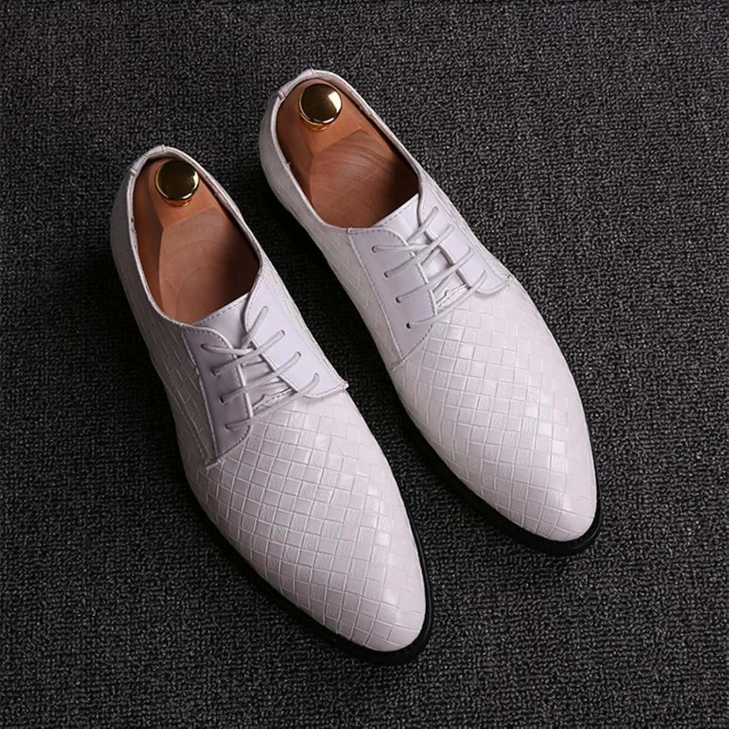 Classic Dress Shoes for Men Fashion Crocodile Printed Lace-Up Pointed-Toe Oxfords Shoes Business Formal Wedding Shoes