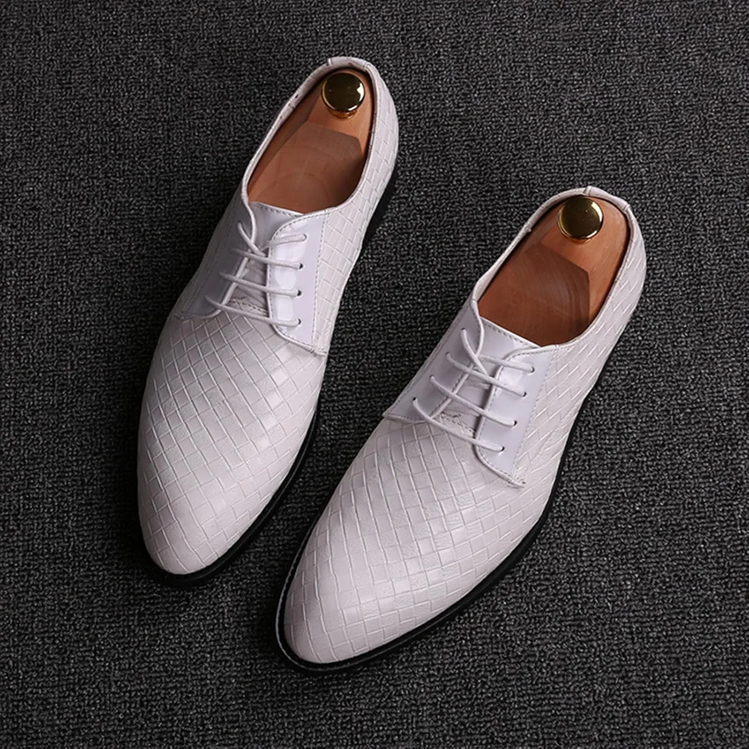 Classic Dress Shoes for Men Fashion Crocodile Printed Lace-Up Pointed-Toe Oxfords Shoes Business Formal Wedding Shoes