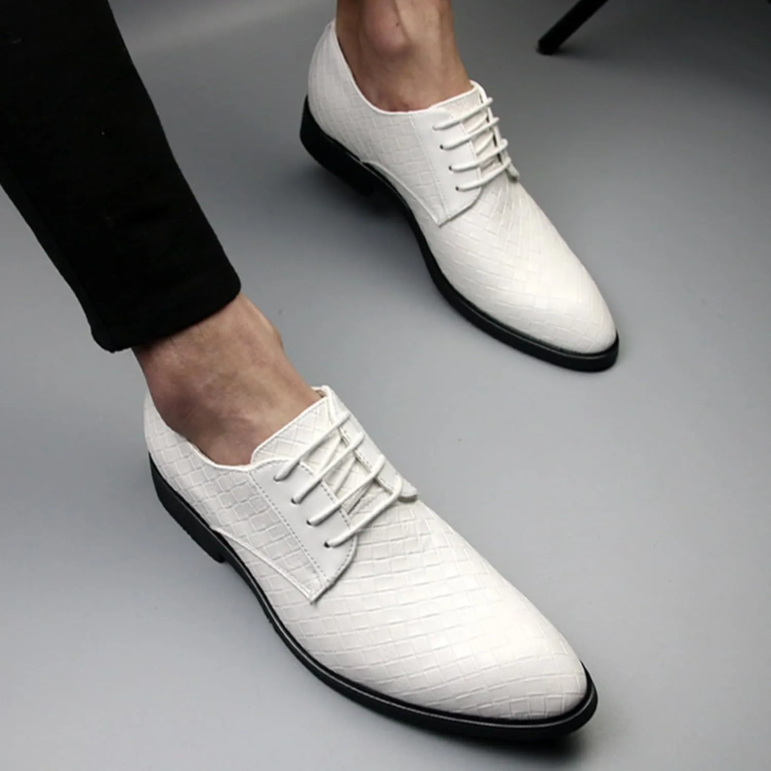 Classic Dress Shoes for Men Fashion Crocodile Printed Lace-Up Pointed-Toe Oxfords Shoes Business Formal Wedding Shoes