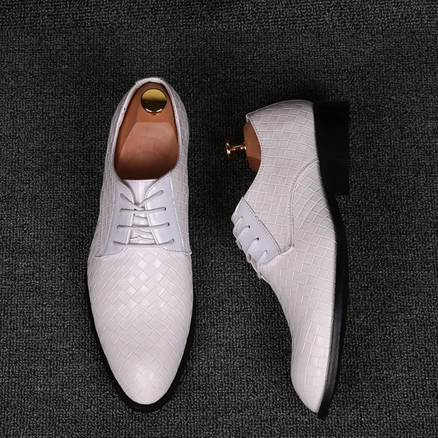 Classic Dress Shoes for Men Fashion Crocodile Printed Lace-Up Pointed-Toe Oxfords Shoes Business Formal Wedding Shoes