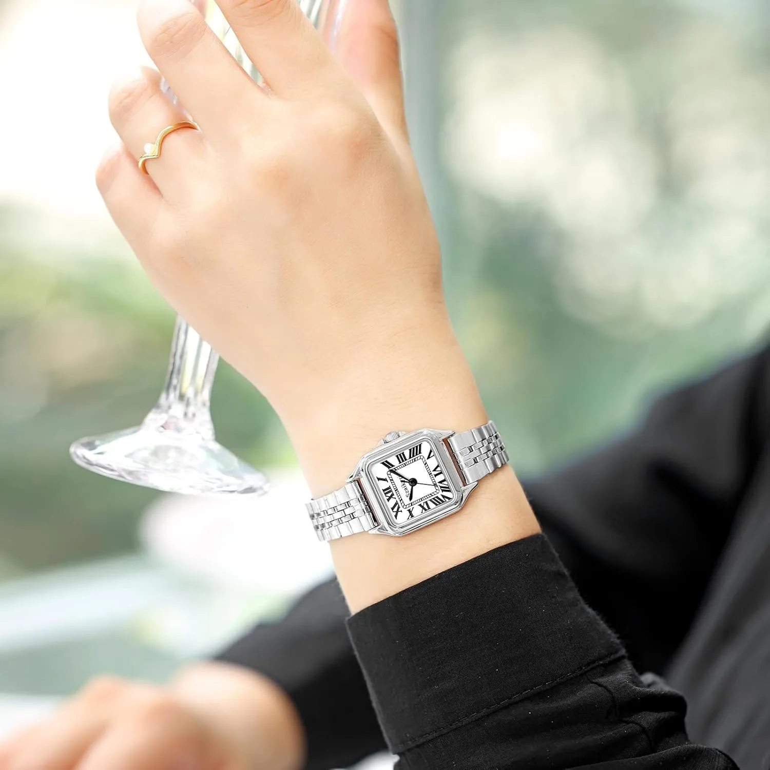 Classic Square Watches for Women with Roman Numerals Ladies Casual Dress Watch