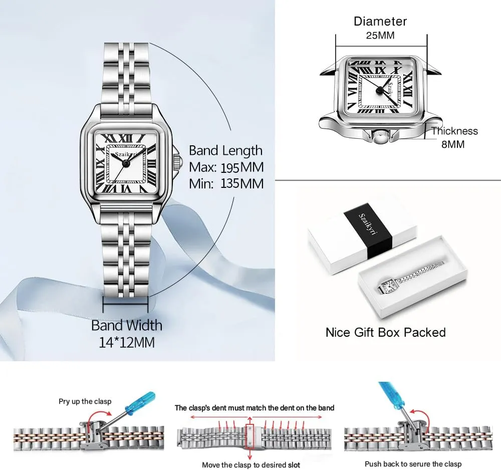 Classic Square Watches for Women with Roman Numerals Ladies Casual Dress Watch