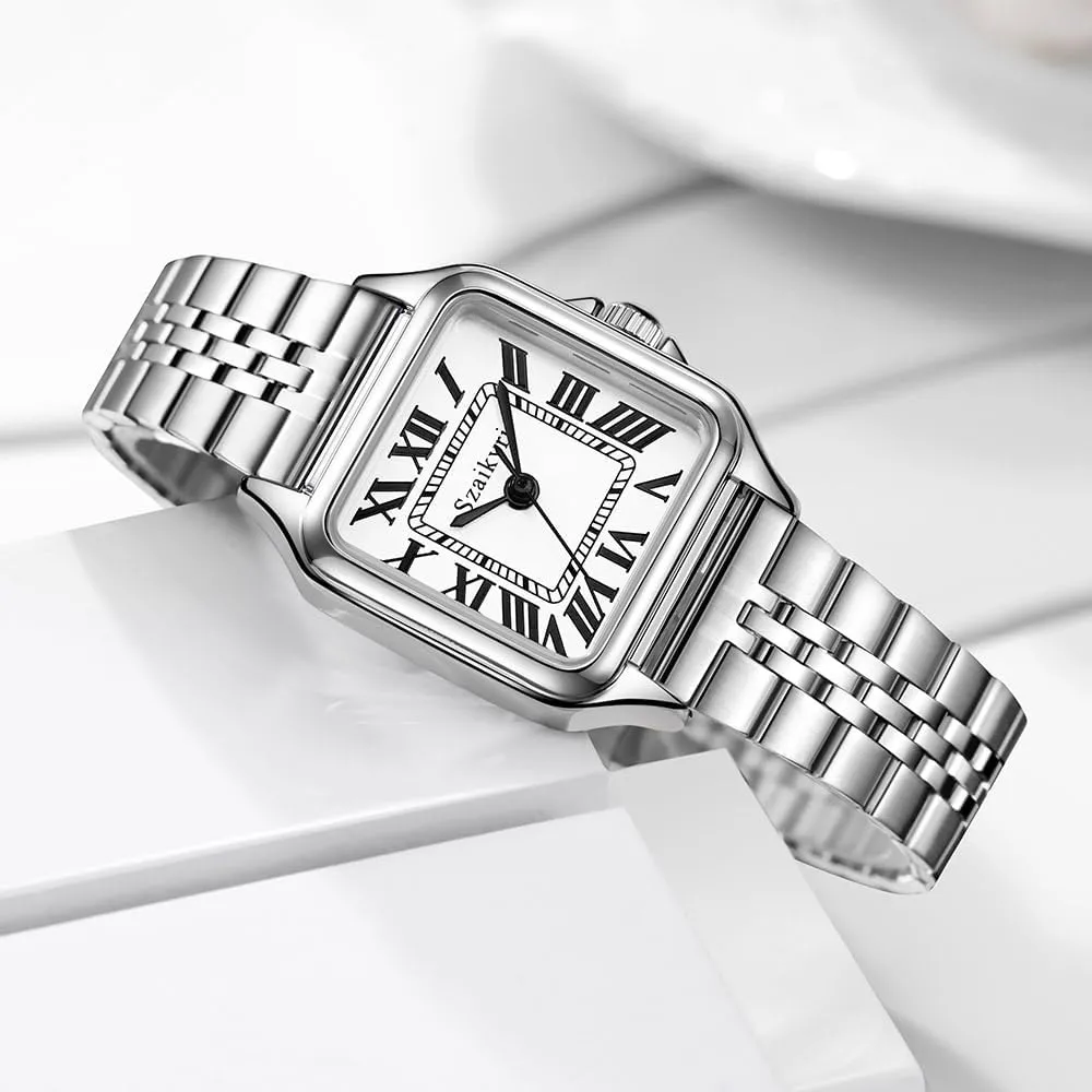 Classic Square Watches for Women with Roman Numerals Ladies Casual Dress Watch