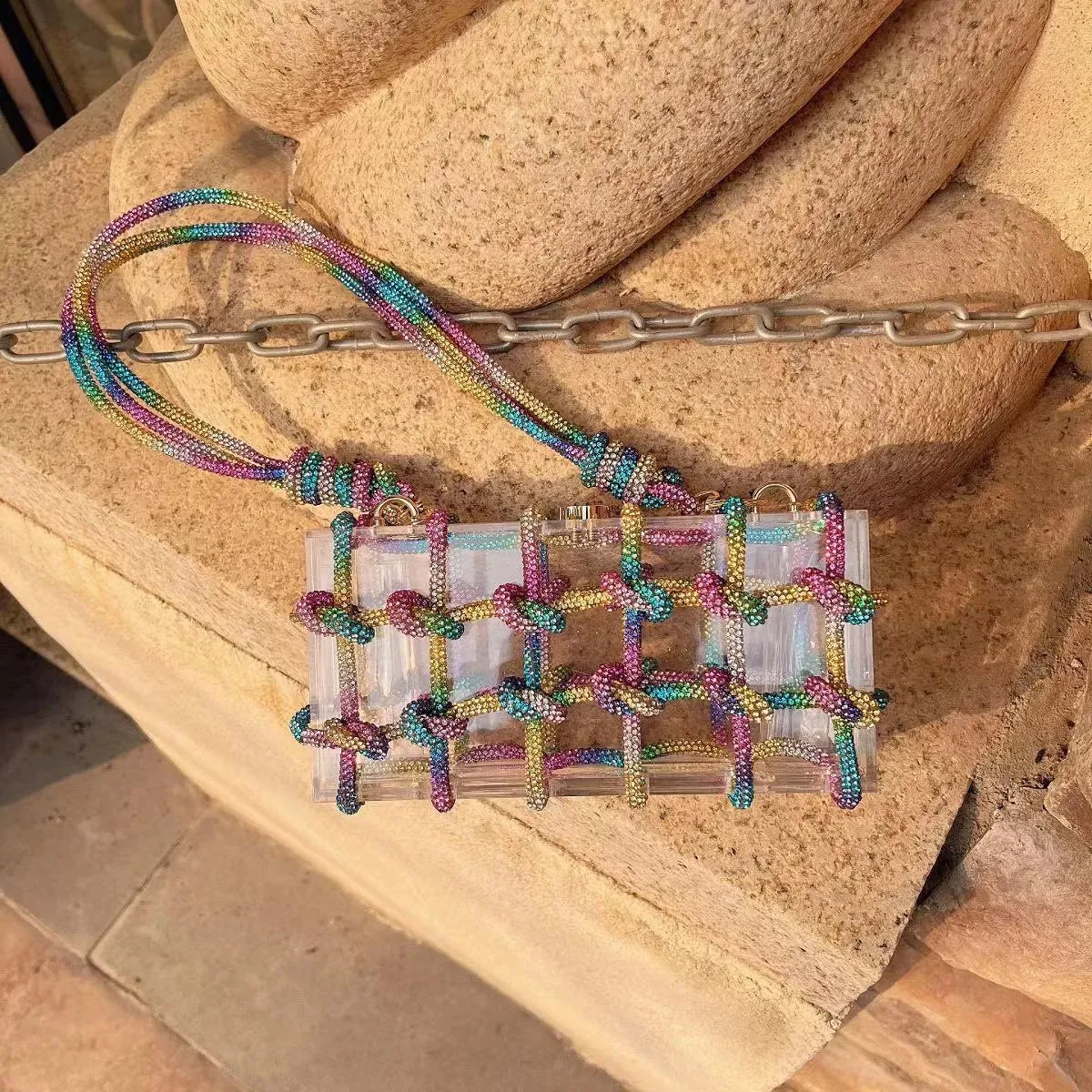 Clear Acrylic Diamond Box Clutch