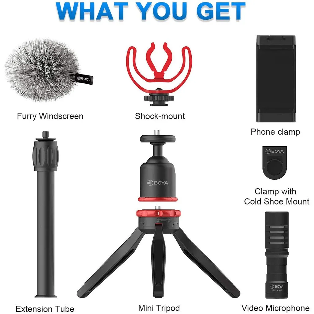 [CLEARANCE] Boya BY-VG330 Vlogger Kit Video Rig with Microphone, Mini Tripod Extension Tube Ball Head and Phone Holder Clamp