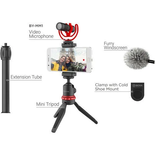 [CLEARANCE] Boya BY-VG330 Vlogger Kit Video Rig with Microphone, Mini Tripod Extension Tube Ball Head and Phone Holder Clamp