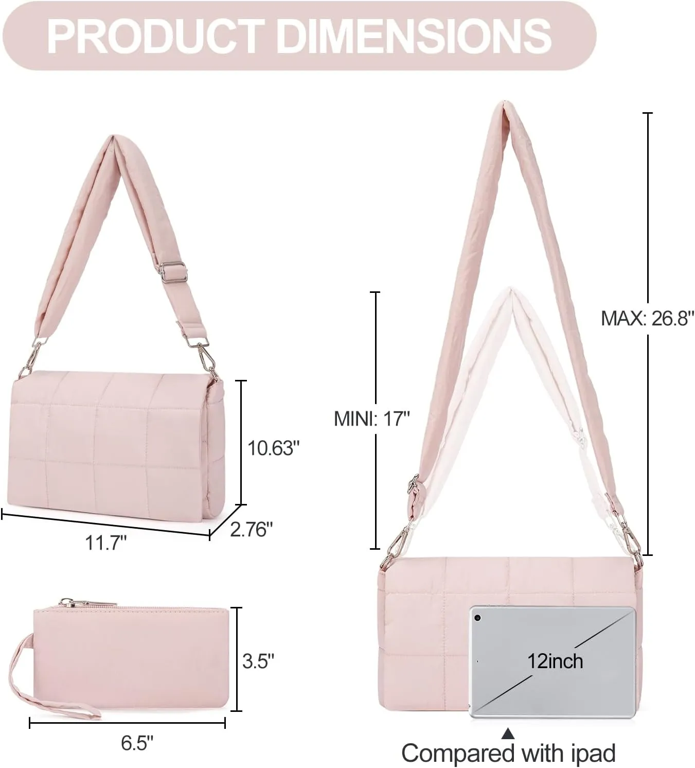CLUCI Puffer Shoulder Bag Puffy Crossbody Purse for Women Middle Tote Bag Lightweight Cotton Padded Hobo Handbag