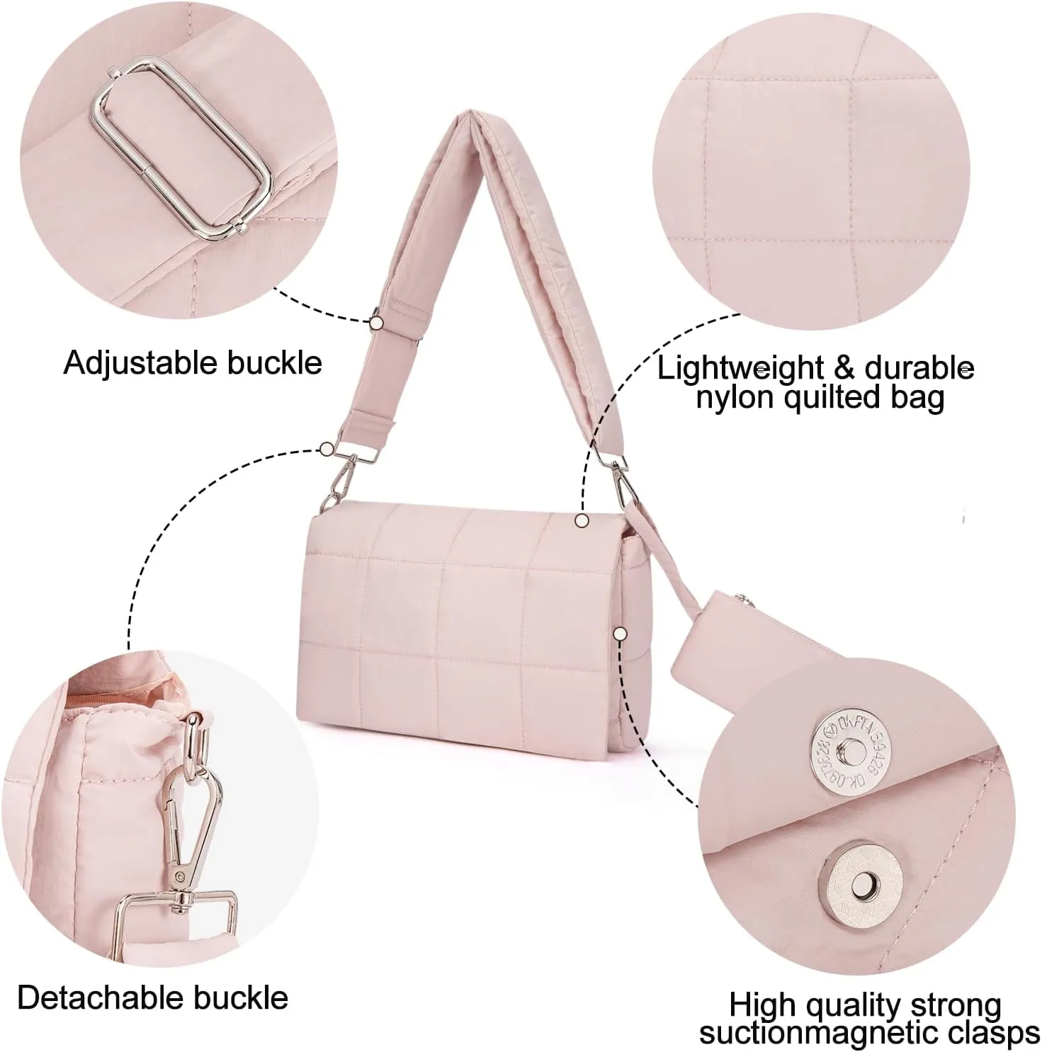 CLUCI Puffer Shoulder Bag Puffy Crossbody Purse for Women Middle Tote Bag Lightweight Cotton Padded Hobo Handbag
