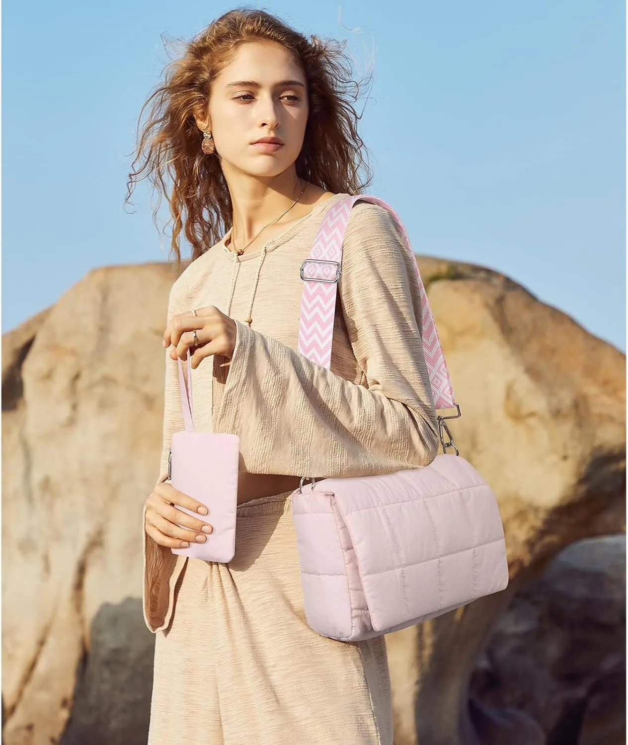 CLUCI Puffer Shoulder Bag Puffy Crossbody Purse for Women Middle Tote Bag Lightweight Cotton Padded Hobo Handbag