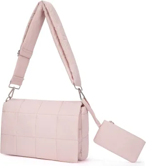 CLUCI Puffer Shoulder Bag Puffy Crossbody Purse for Women Middle Tote Bag Lightweight Cotton Padded Hobo Handbag